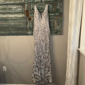 Elegant Silver Sequined Gown